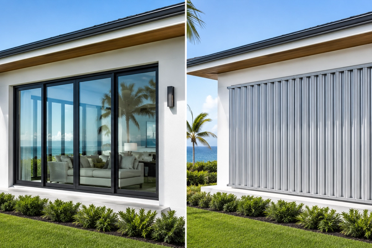 Florida home exterior comparing impact windows and storm protection options